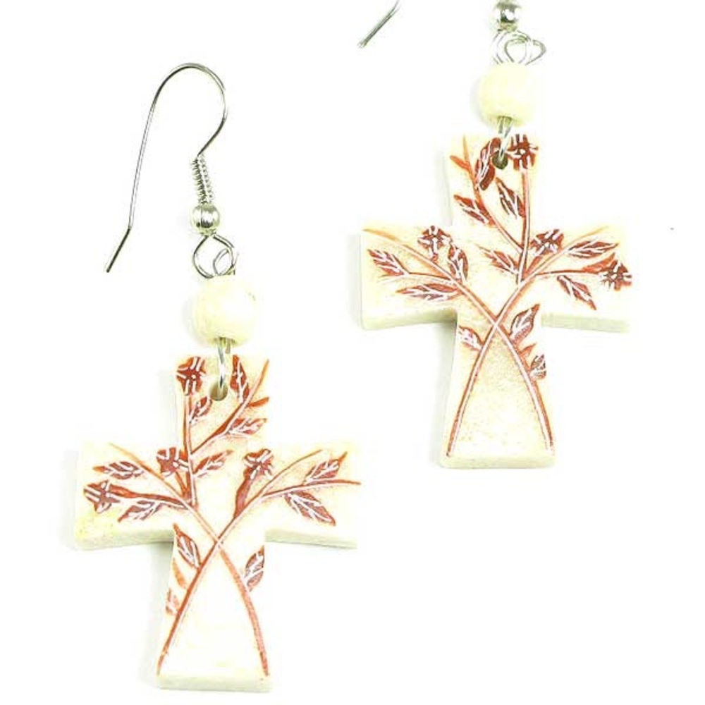 Hand painted ivory cross earrings - Picture 1 of 1